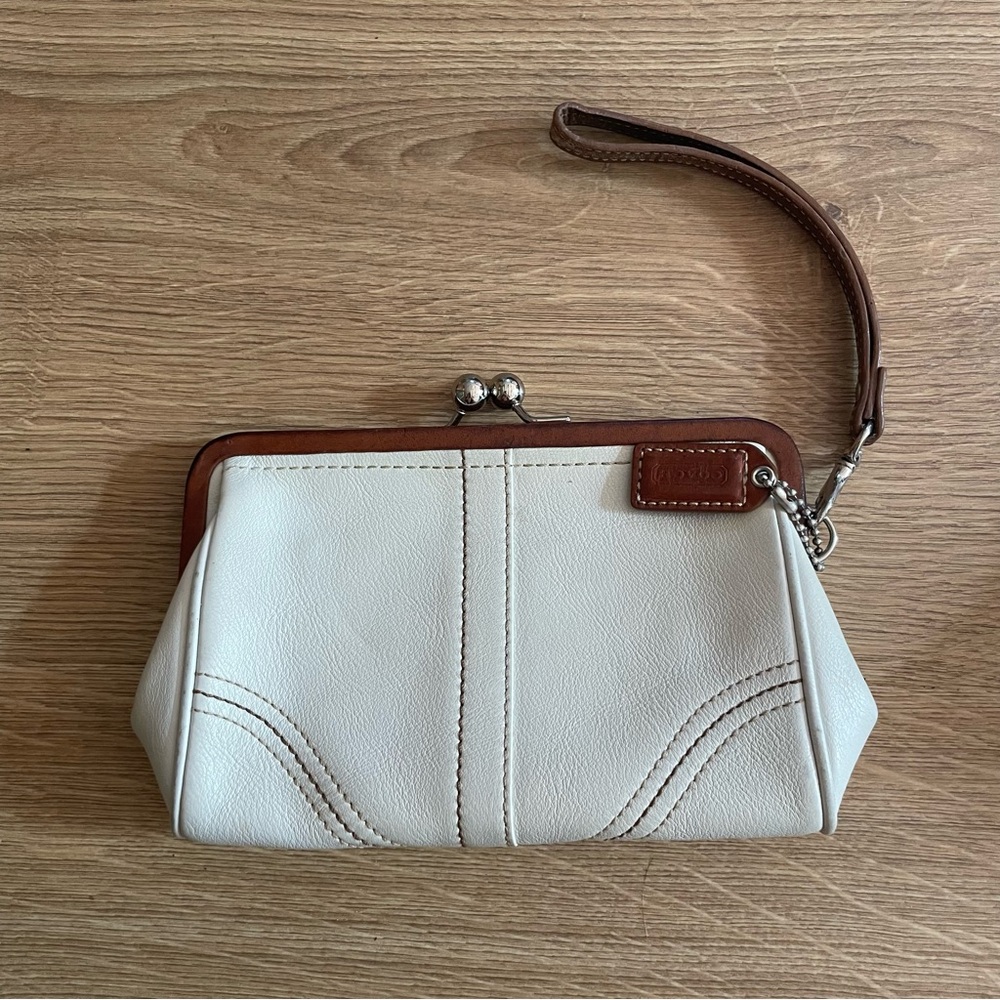 Coach White leather wristlet clutch